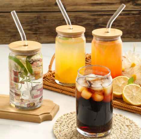 Glass Cup With Lid and Straw